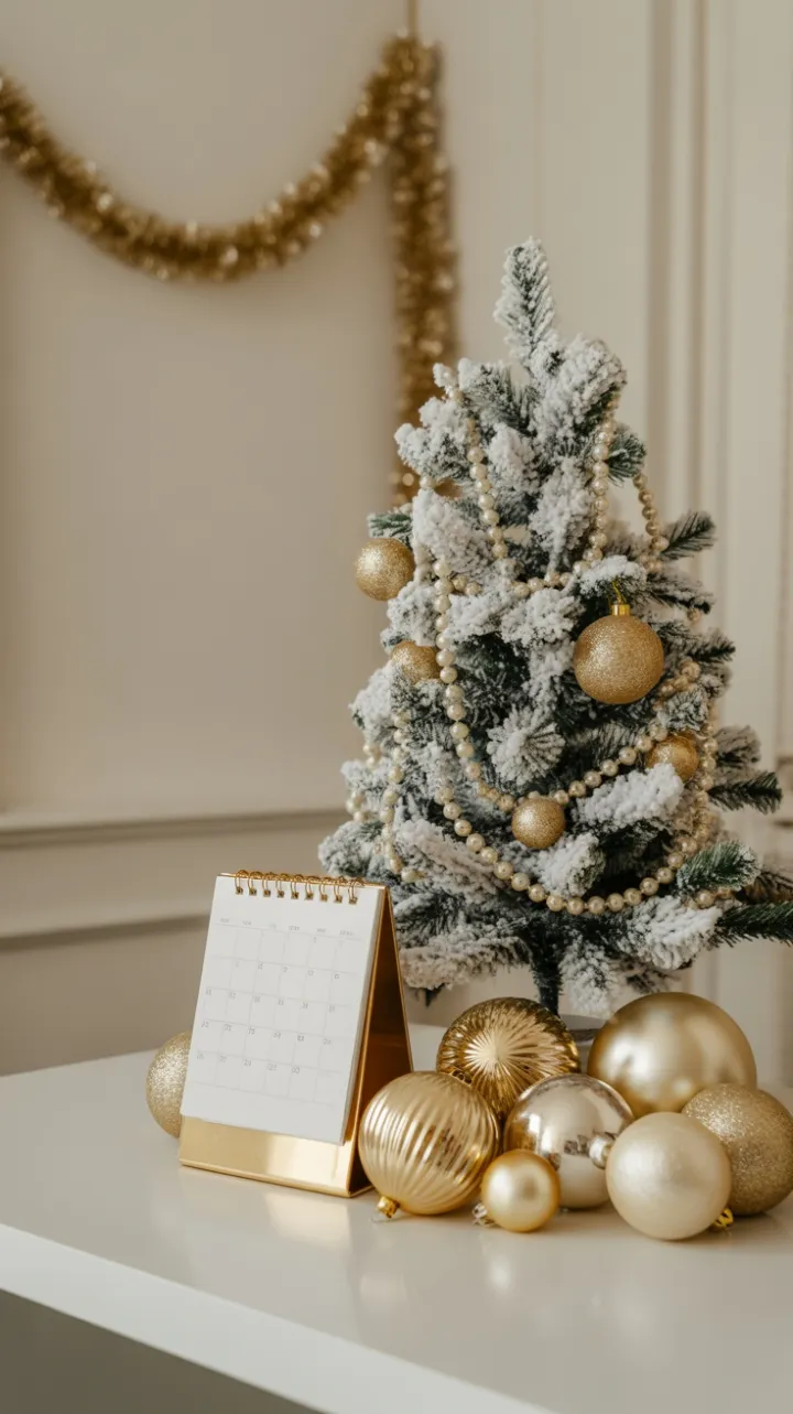 Luxe Frosted Holiday Desk with Gold and Pearl Accents