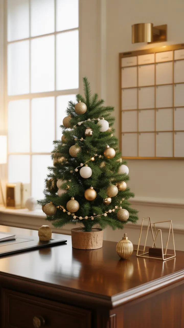 Gold and White Holiday Elegance on an Executive Desk