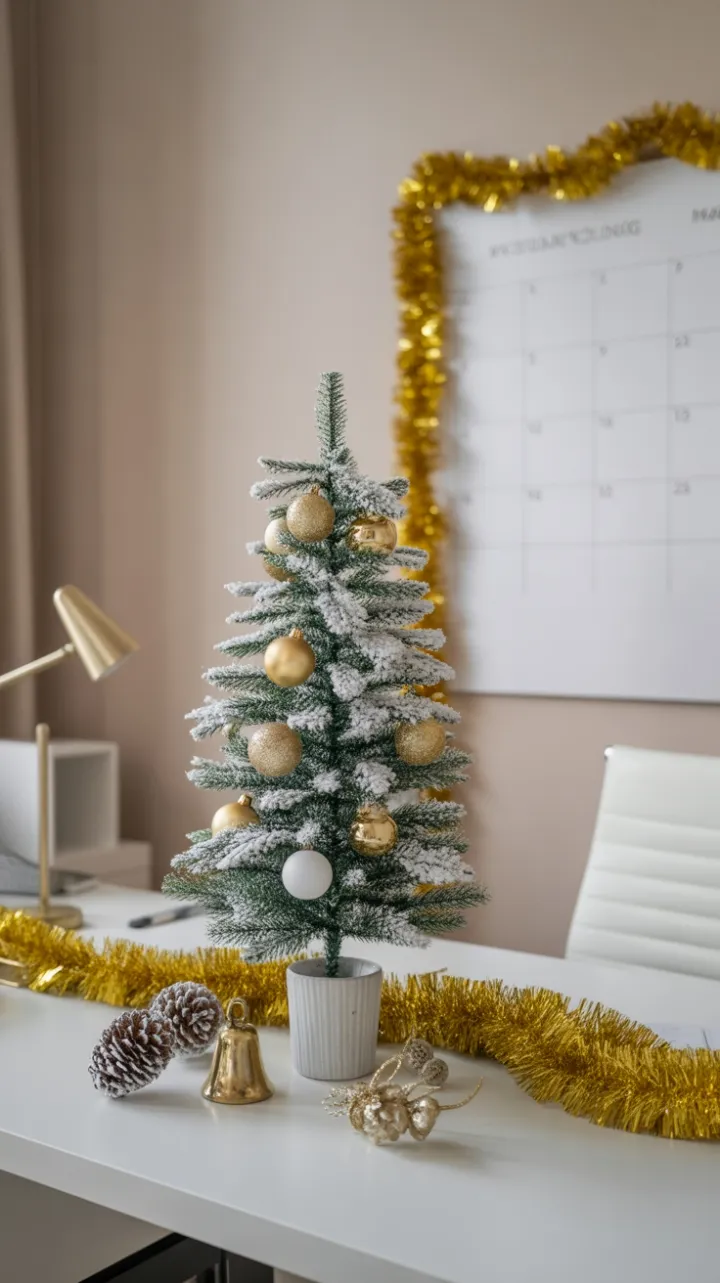Elegant Minimalist Christmas Desk in Gold and White