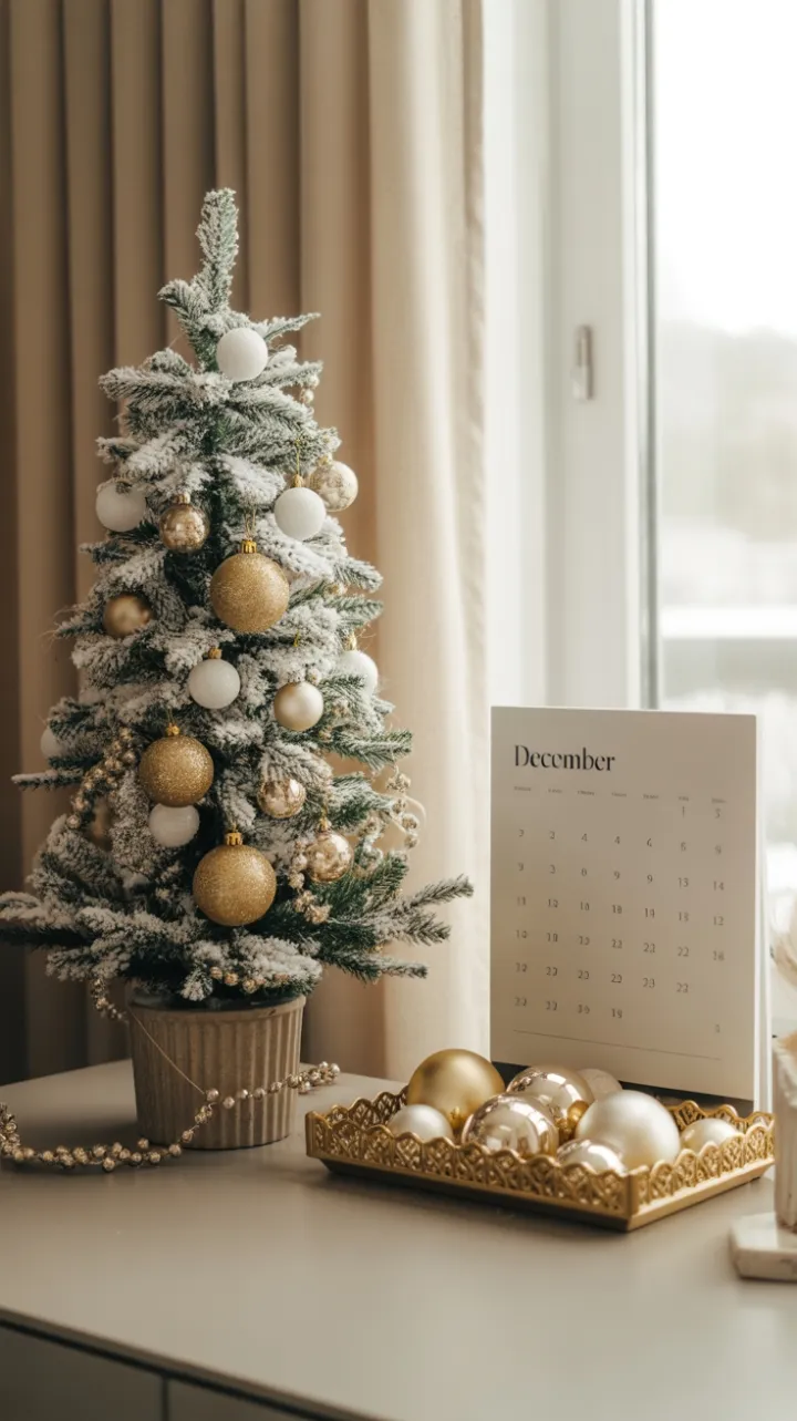 Holiday-Ready Executive Desk Dressed in Gold and Snow