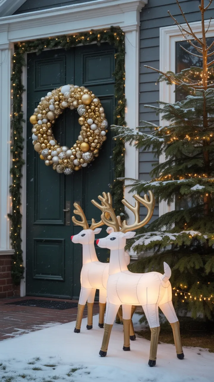 Snow-Kissed Elegance of a Gold and White Holiday Welcome