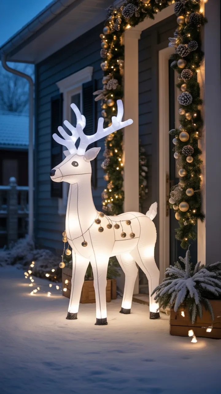 Snow-Kissed Magic of a White Reindeer Dressed in Gold