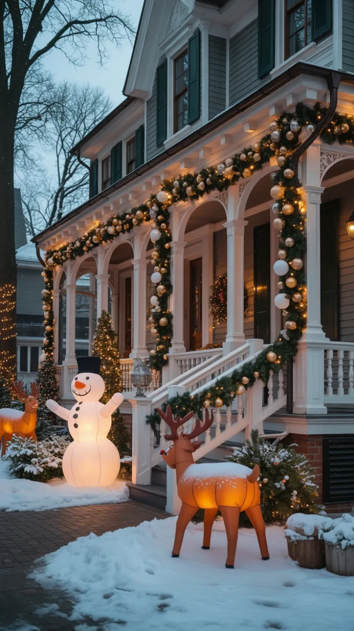 Victorian Home Bathed in Golden Christmas Light