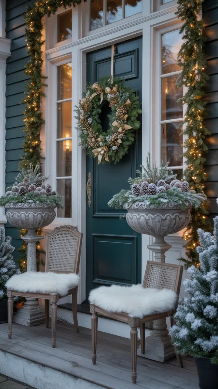 Snowlit Victorian Porch Bathed in Warm Holiday Glow