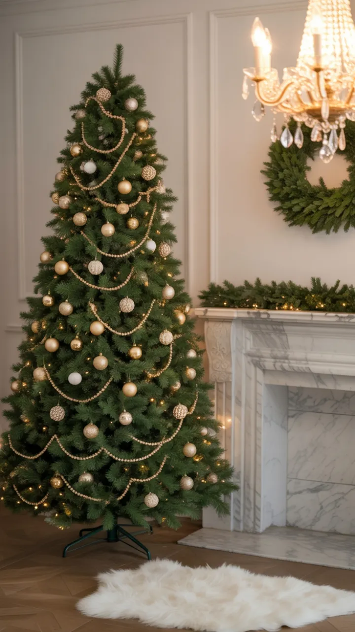 Elegant Gold and Pearl Christmas Under a Crystal Glow