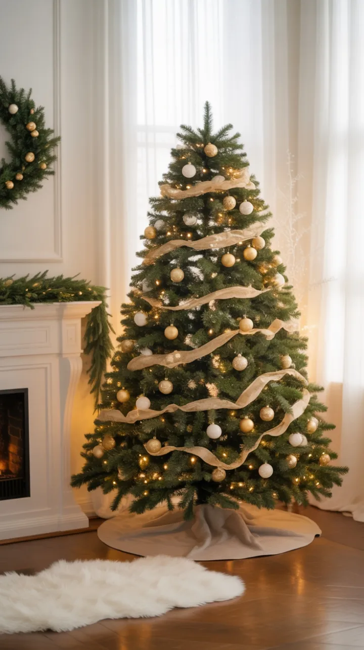 Timeless Gold and White Christmas Living Room
