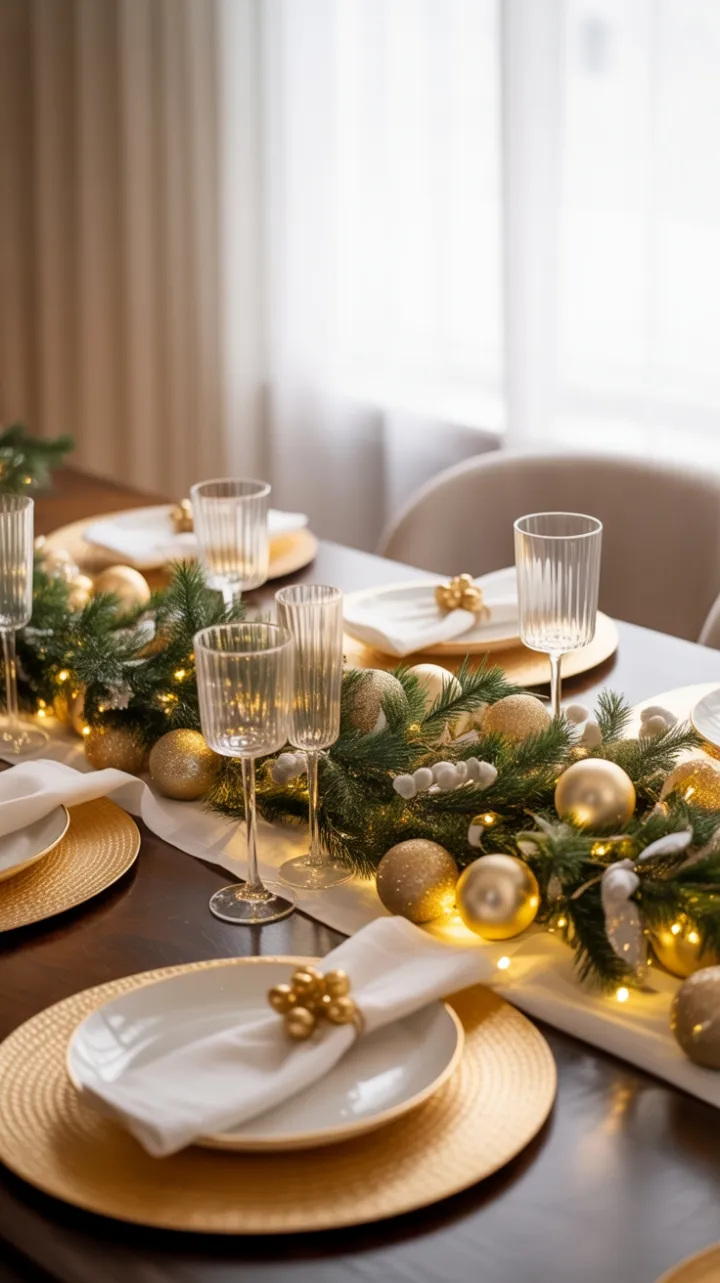 Gilded Christmas Table Bathed in Warm Light