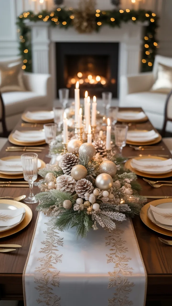 Ivory and Gold Holiday Table Bathed in Candlelit Warmth