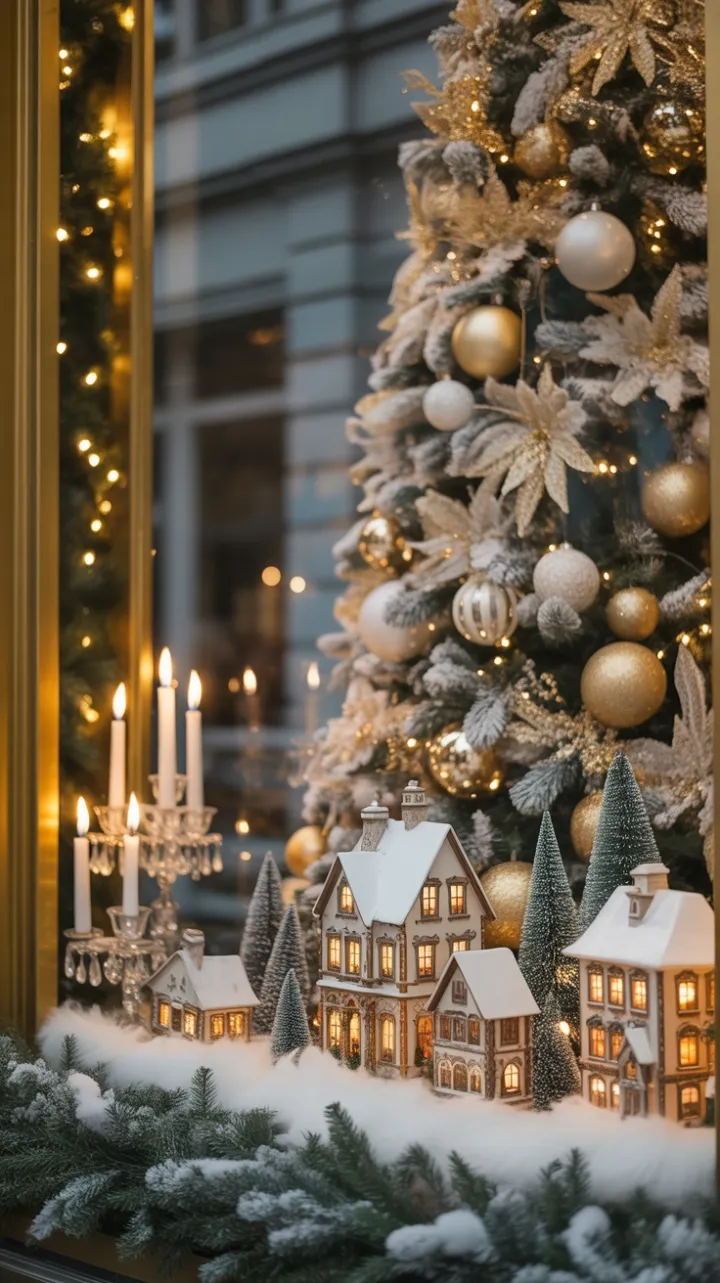 Gilded Holiday Magic in a Snow-Covered Miniature Village