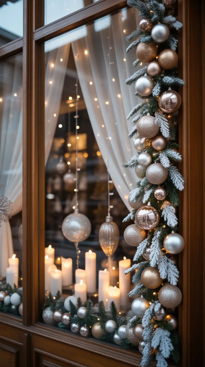 Gilded Holiday Glow in a Snow-Dusted Window
