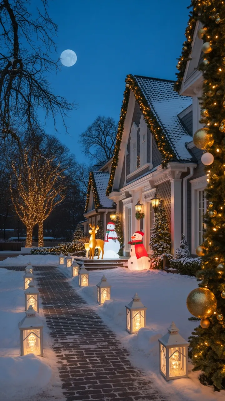 Moonlit Lantern Path to a Classic Christmas Home