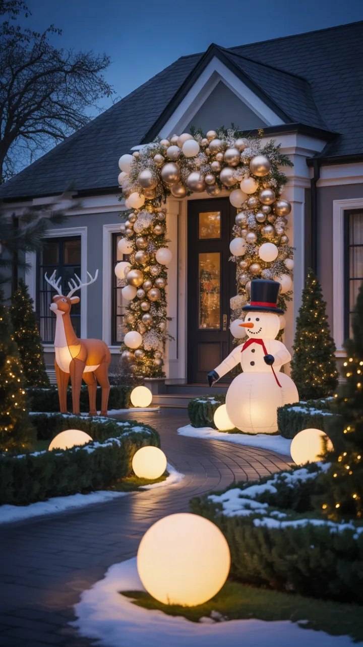 Gilded Winter Welcome Under a Snowy Night Sky