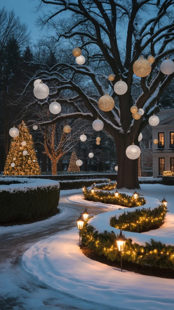 White and Gold Winter Wonderland Along a Winding Path