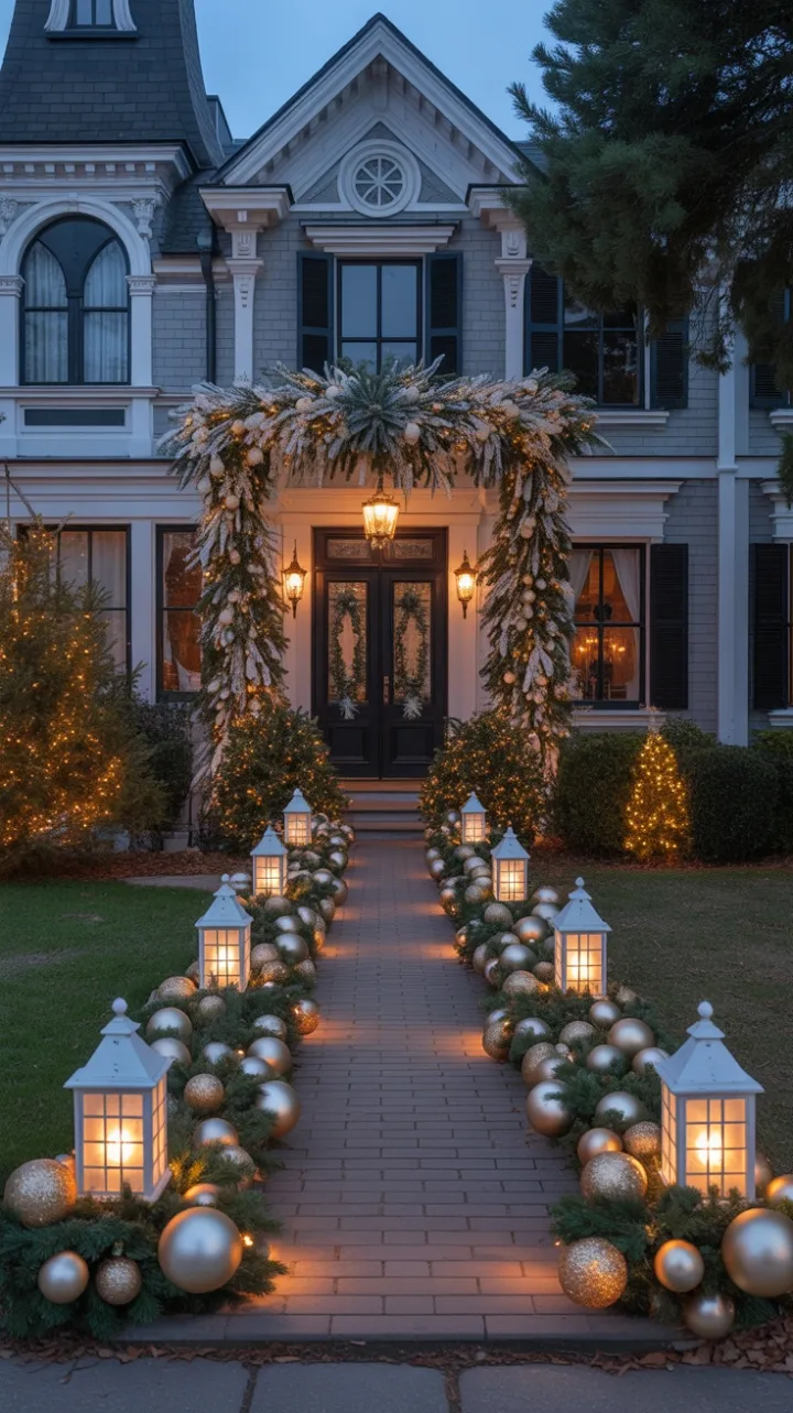 Victorian Home Draped in Gold and White Holiday Glow