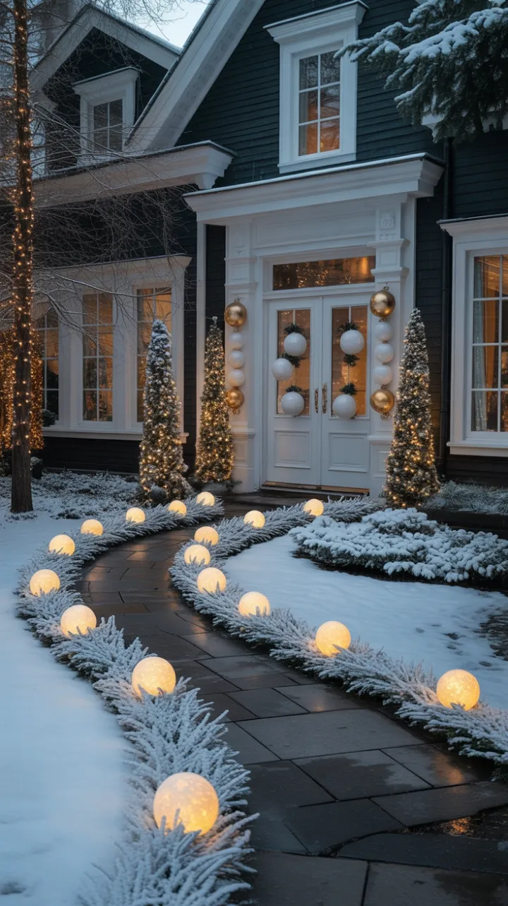 Gilded Winter Welcome on a Snow-Laced Pathway