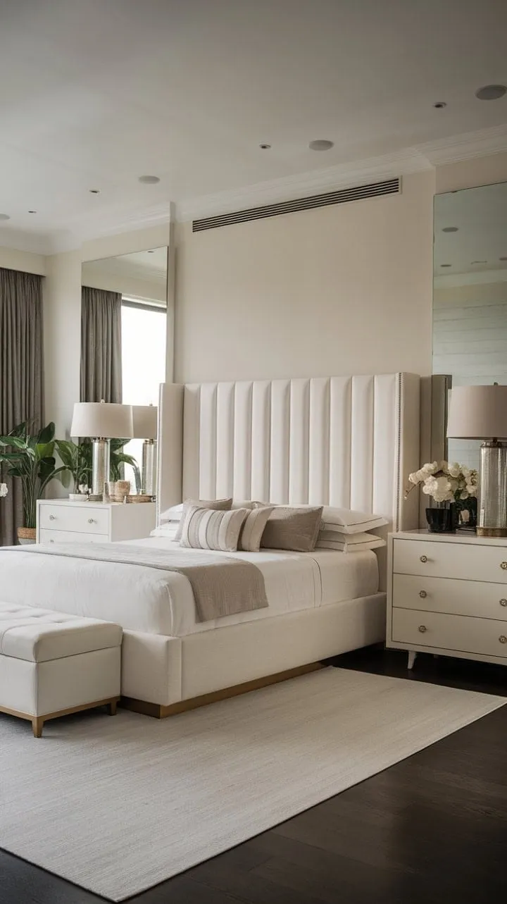 A tranquil escape that harmoniously blends minimalist design with luxurious comfort, enveloped in a crisp white palette for serene relaxation.