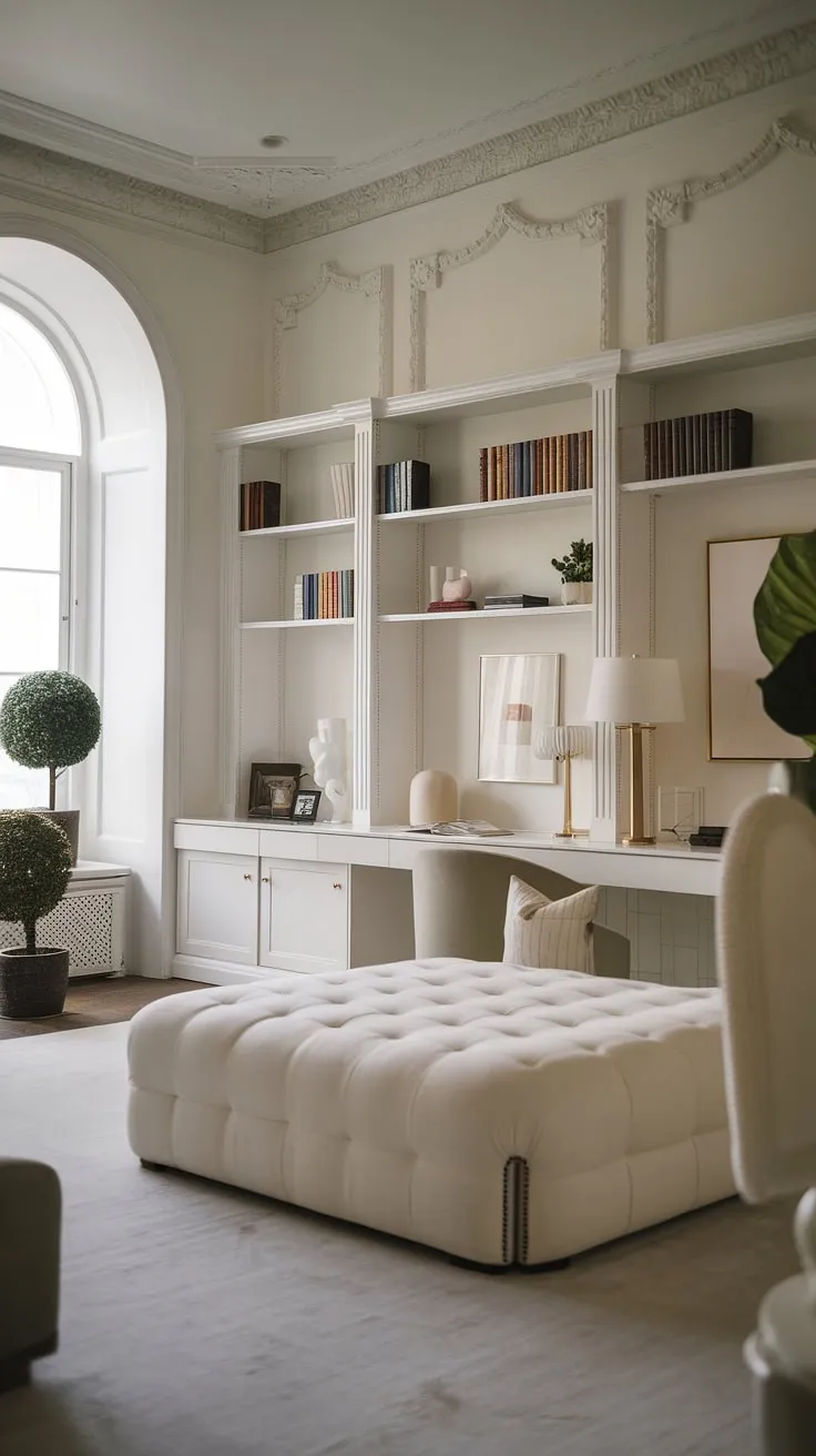 A study in understated luxury. This bedroom's all-white palette, punctuated by carefully chosen accents, speaks volumes about refined taste. A space where simplicity meets sophistication, fostering a sense of calm and tranquility.