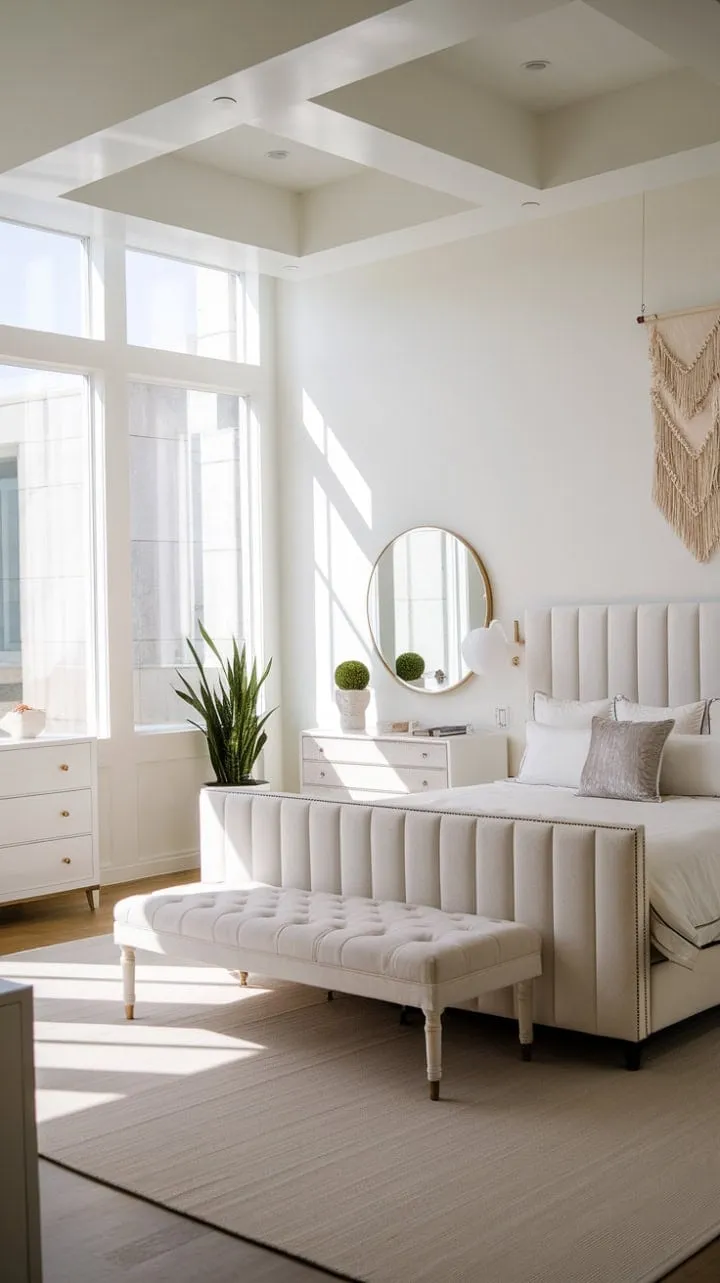 This minimalist sanctuary blends clean lines and natural light with a refined palette, creating an inviting oasis of understated elegance for relaxation and rejuvenation.