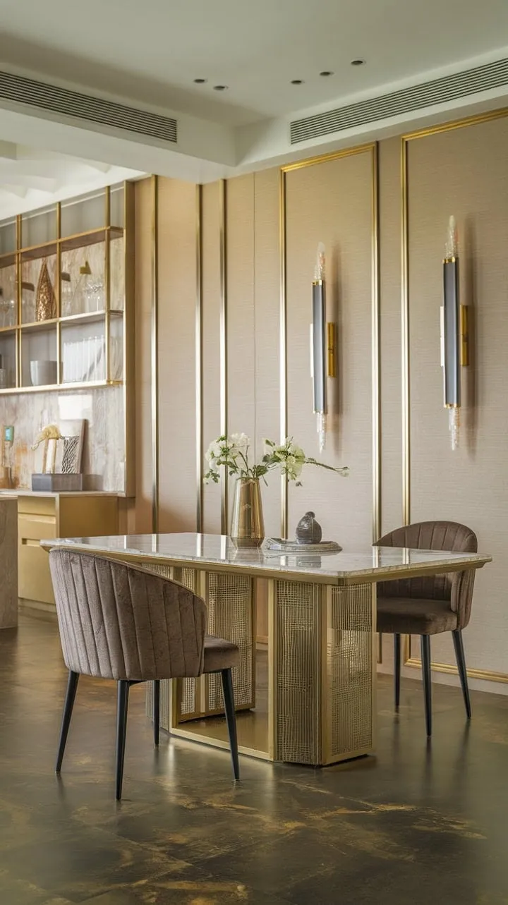 Experience a sanctuary of modern luxury where gold accents, marble elegance, and plush comfort transform every meal into a celebration of refined taste.