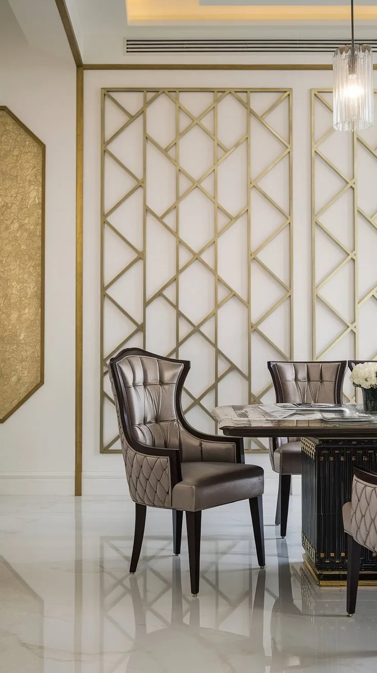 Indulge in effortless elegance. The interplay of gold accents, luxurious marble, and exquisitely designed chairs creates a dining experience that transcends the ordinary. A testament to refined taste and sophisticated living.