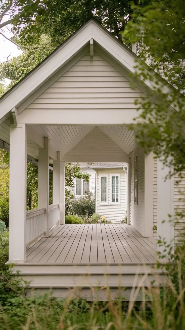 Serene White Porch Surrounded by Nature