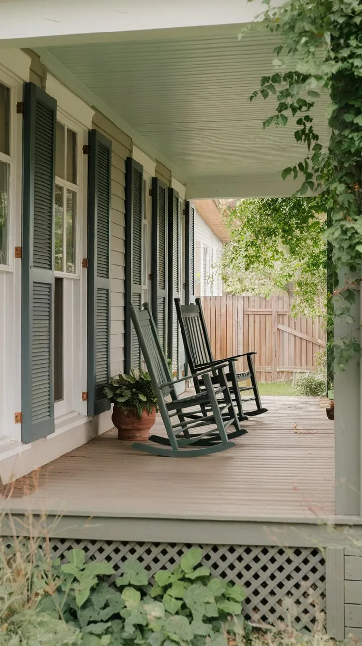 Cozy Retreat with Rocking Chairs and Greenery