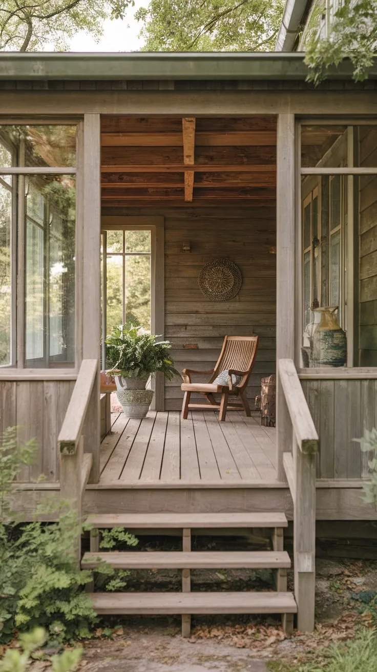 Cozy Closed-In Porch Surrounded by Greenery