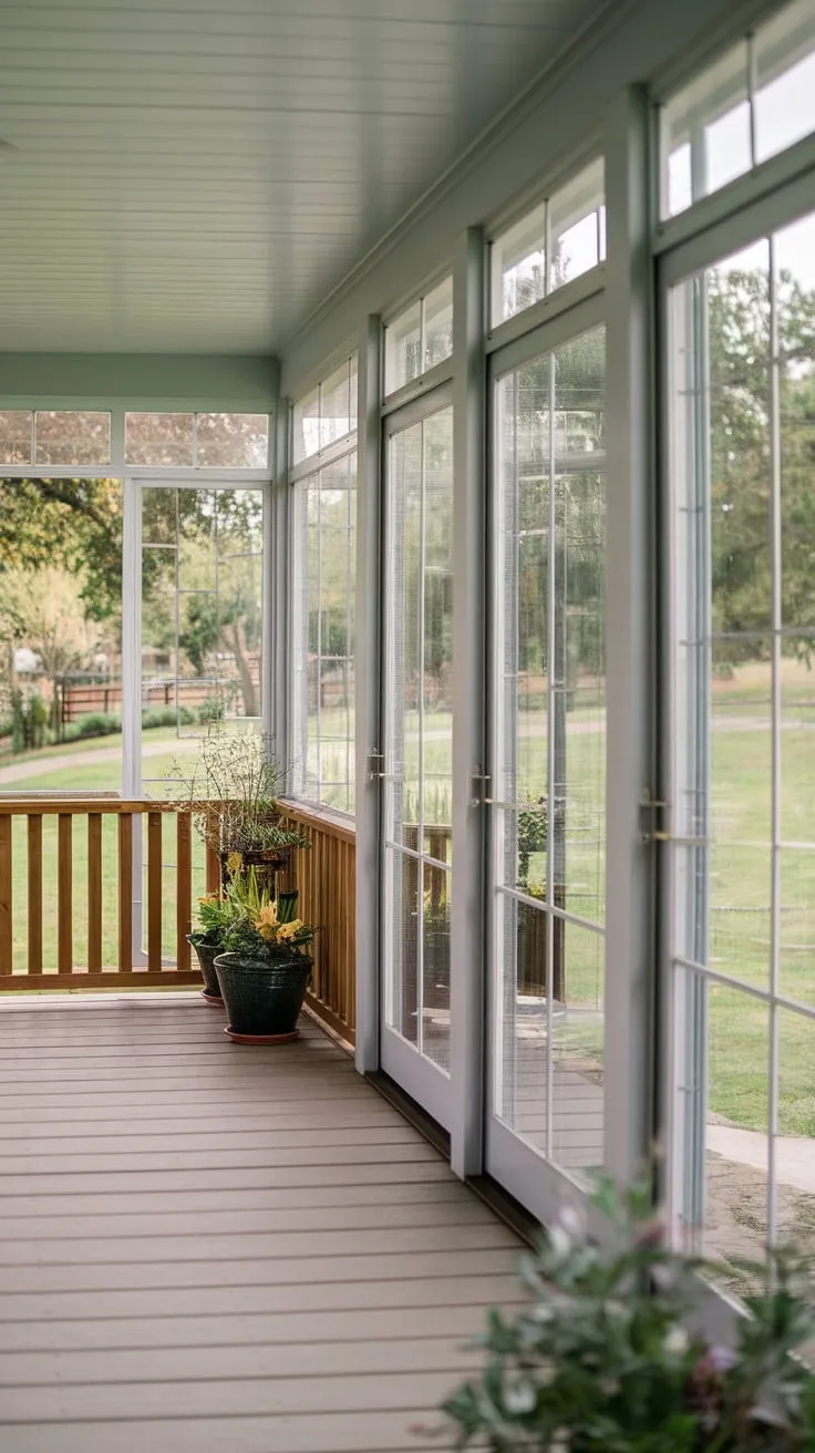 Cozy Glass-Enclosed Porch with Lush Views