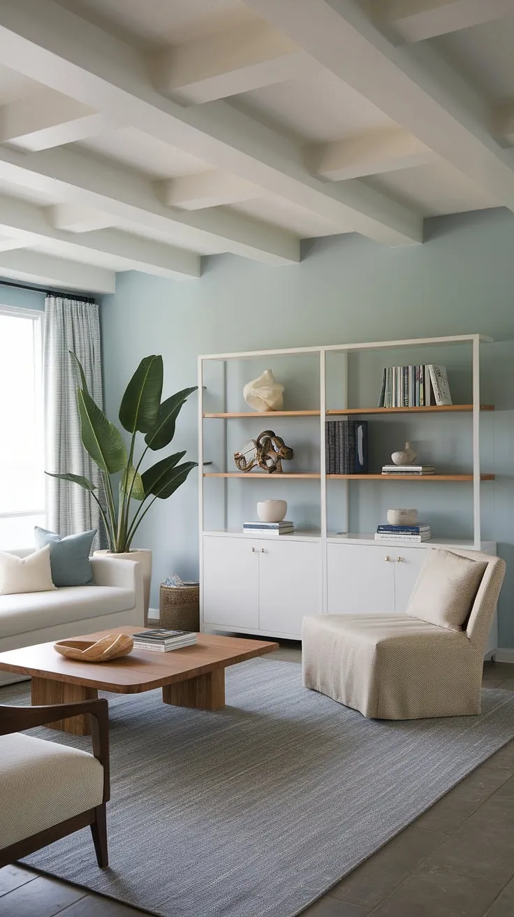 Sunlight streams into this stunning coastal apartment, showcasing the perfect blend of coastal modern living room designs and Hamptons decor.  The coastal ceiling ideas add a touch of elegance, while the Florida beach house interior and beach house decor create a relaxed, inviting atmosphere.
