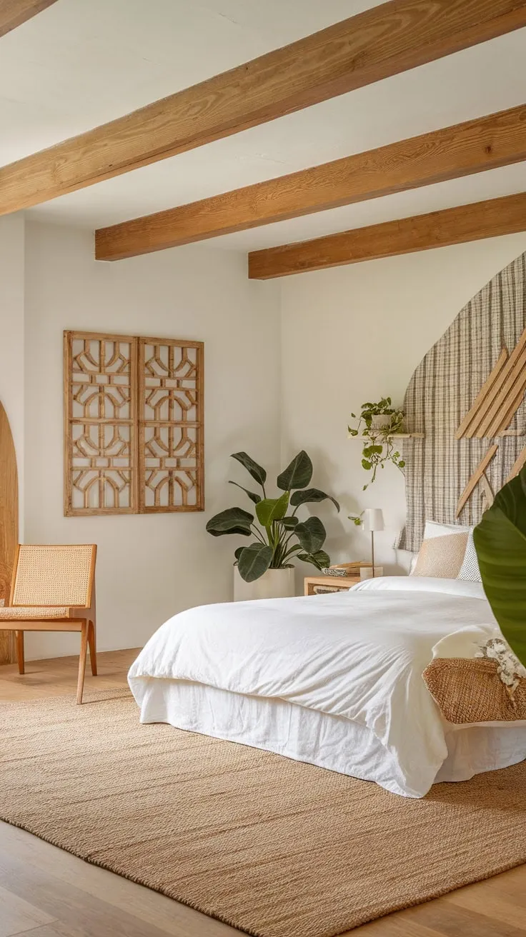 Relax in this airy coastal bedroom, its wooden floors and woven rug complementing the whitewashed walls and beachy decor.