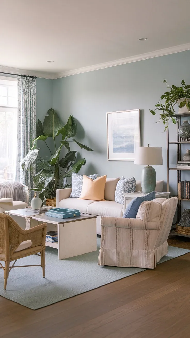 Sunlight streams into this coastal casual living room, perfectly embodying California coastal interior design.  The relaxed atmosphere and breezy decor create the ultimate beach house living room, a true testament to beach house interior design and coastal interiors design.  This coastal house is a dream come true.