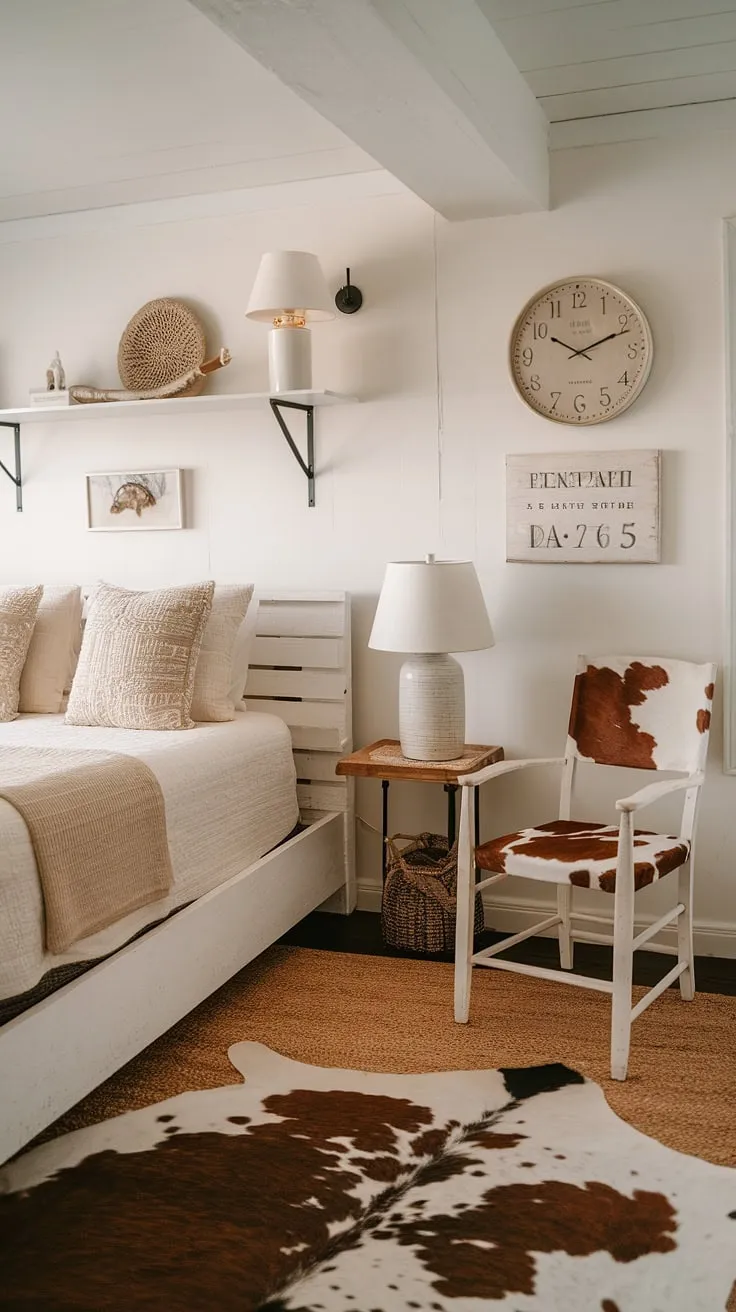 Escape to this dreamy coastal cowgirl room, where beach room ideas meet cowgirl bedroom style.  This space effortlessly blends ocean room decor with summer room decor, creating a unique and inviting coastal cowgirl bedroom that's perfect for those seeking a touch of surf room decor in their lives.