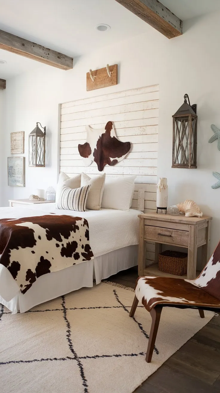 Sun-kissed dreams and coastal charm collide in this coastal cowgirl bedroom.  The perfect blend of beach room ideas and cowgirl room decor creates a space that's both relaxed and spirited, offering the ultimate in surf room decor and ocean room decor for your summer room decor inspiration.