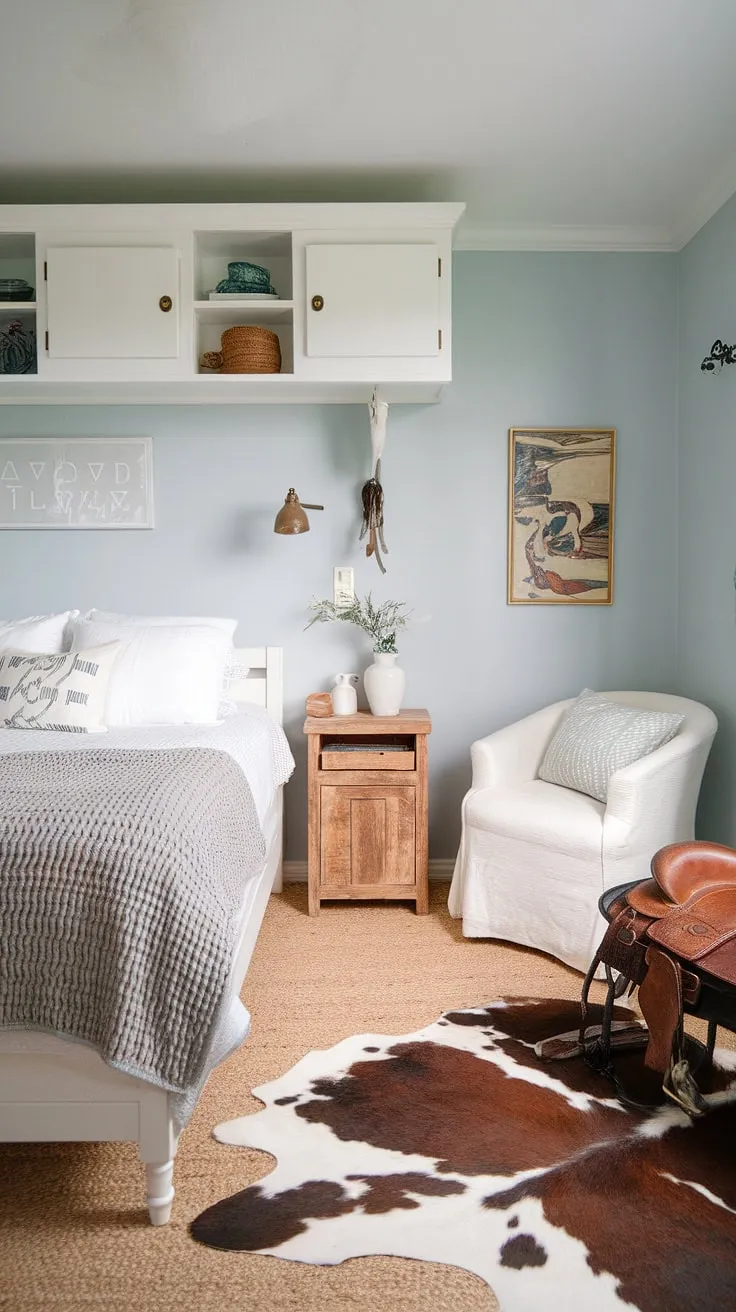 Sun-kissed dreams and salty air. This coastal cowgirl bedroom blends the rustic charm of a cowgirl room with the breezy feel of a beach room, creating the perfect summer room decor.  Think beachy room ideas meet surf room decor for a truly unique ocean room decor.