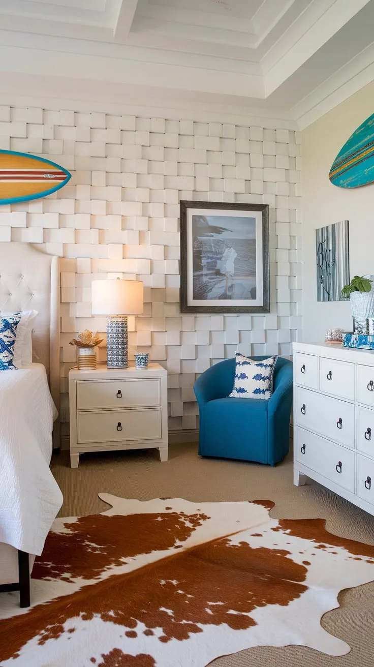 This coastal cowgirl room is the ultimate beachy room ideas brought to life.  A cowgirl bedroom with a distinct coastal twist, featuring surf room decor and ocean room decor elements.  Get inspired by this unique take on summer room decor and discover the perfect balance of cowgirl bedroom style and coastal living.