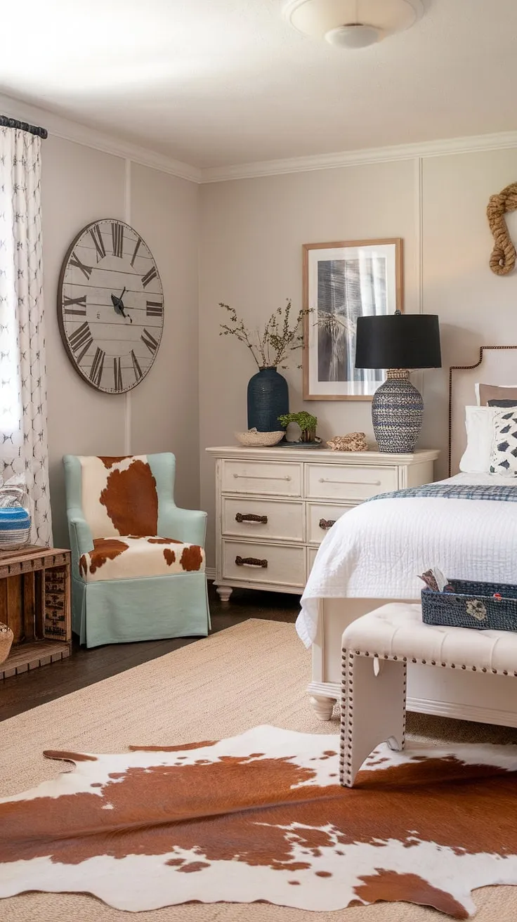Escape to this dreamy coastal cowgirl room, where beachy room ideas and cowgirl bedroom style collide.  The perfect balance of ocean room decor and summer room decor, this space embodies the spirit of a coastal cowgirl, offering a unique take on surf room decor.