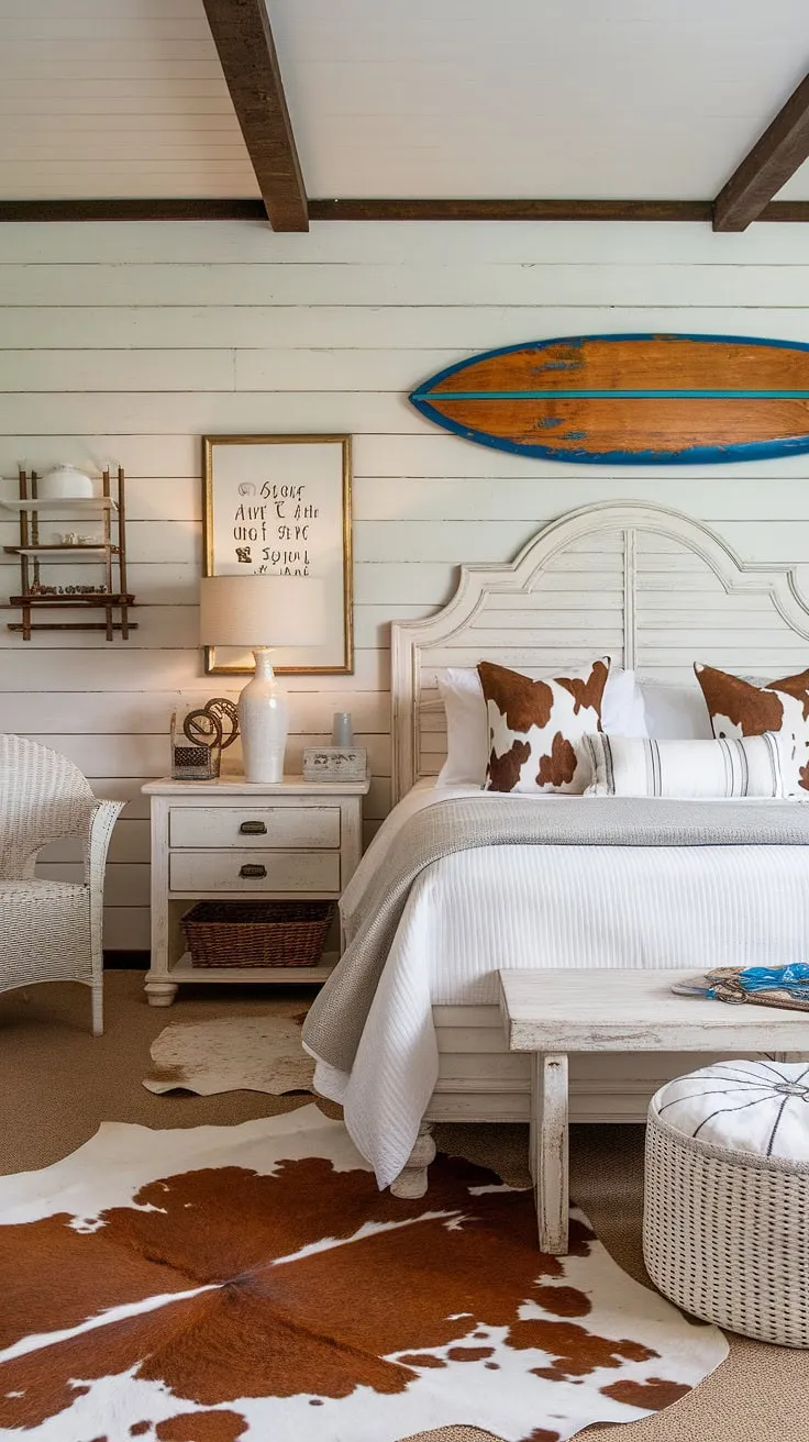 Dreamy coastal cowgirl bedroom, where beachy room ideas meet cowgirl charm.  This surf room decor and ocean room decor blend creates the perfect summer room decor.  Think coastal cowgirl room, but make it sophisticated.  A cowgirl bedroom with a seaside twist.