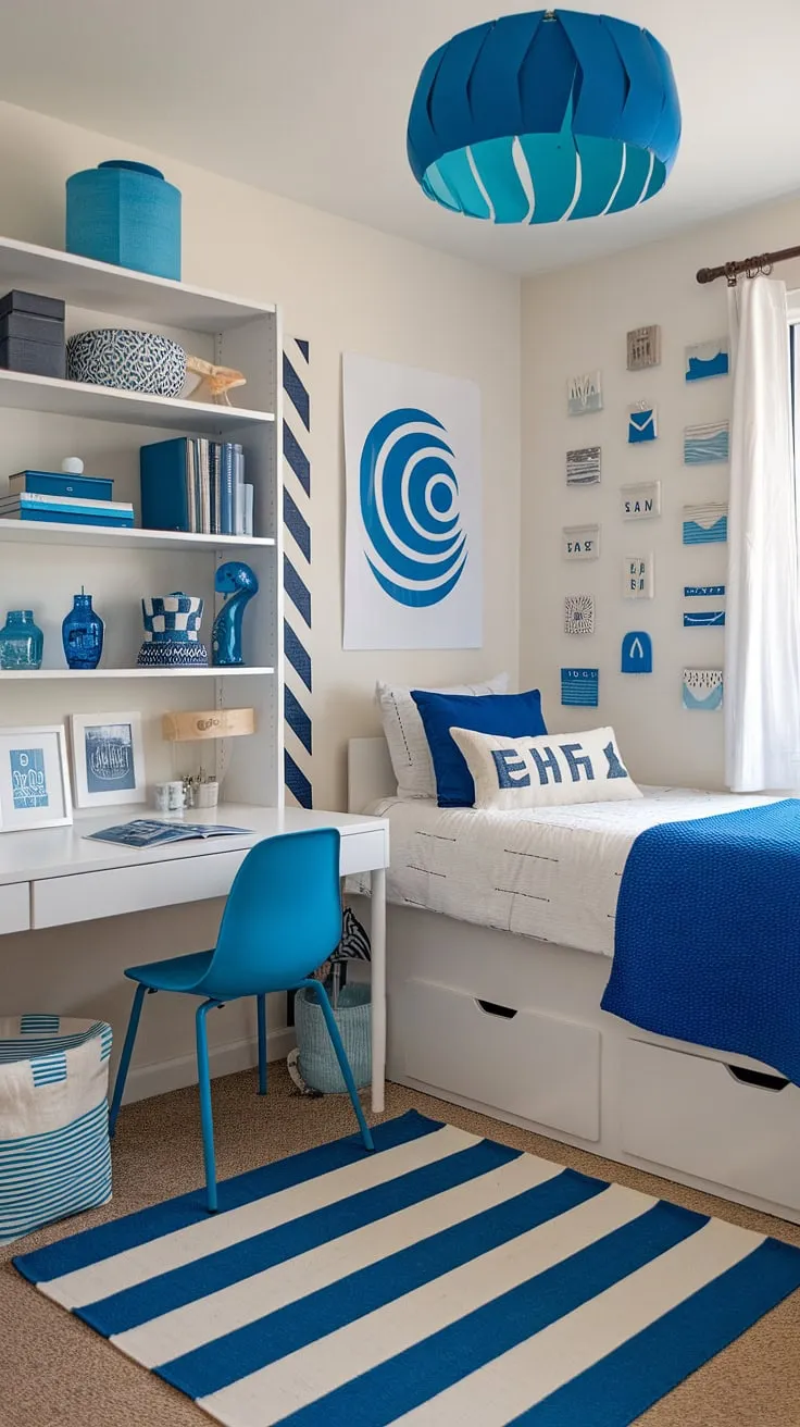 Transforming a dorm room into a coastal haven for my granddaughter!  This coastal blue dorm room, with its sea salt and sand decor, perfectly captures the beachy bedroom ideas she loves.  The sea salt room decor adds a calming touch, creating a coastal girl room aesthetic that feels both relaxing and stylish.  Beach college dorm ideas don't get much better than this coastal dorm room retreat.