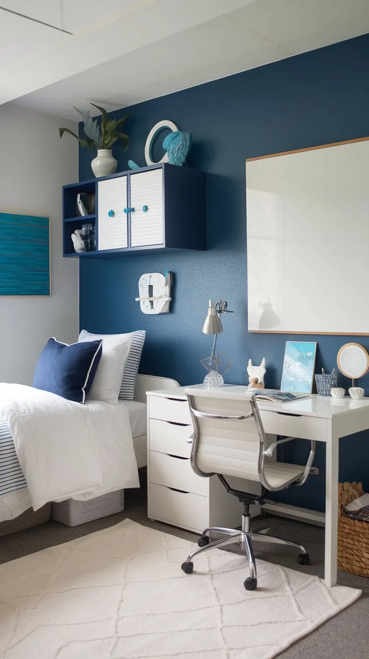 Transforming a dorm room into a coastal haven for my granddaughter!  This coastal blue dorm room, with its sea salt and sand decor, perfectly captures the beachy bedroom ideas she loves.  The sea salt room decor adds a calming touch, creating a coastal girl room aesthetic that feels both relaxing and stylish.  Beach college dorm ideas don't get much better than this coastal dorm room retreat.