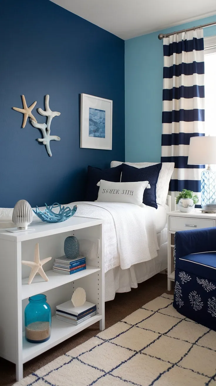 Transforming a simple dorm room into a coastal granddaughter's haven.  Sea salt and sand decor, coastal blue accents, and beachy bedroom ideas create the perfect coastal girl room aesthetic. This beach college dorm is the ultimate blend of comfort and coastal charm.