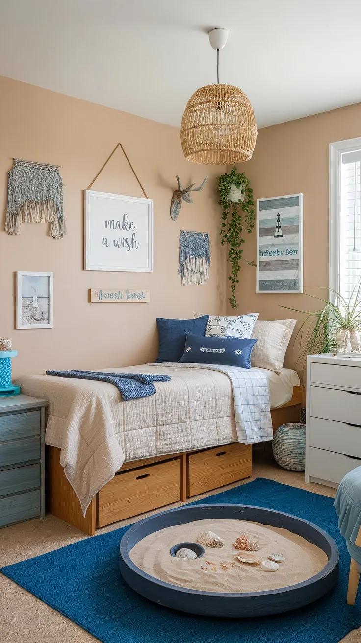 Transforming a dorm room into a coastal haven for my granddaughter!  This coastal blue dorm room, with its sea salt and sand decor, perfectly captures the beachy bedroom ideas she loves.  The sea salt room decor adds a calming touch, creating a coastal girl room aesthetic that feels both relaxing and fun.  Beach college dorm ideas don't get much better than this coastal dorm room escape.