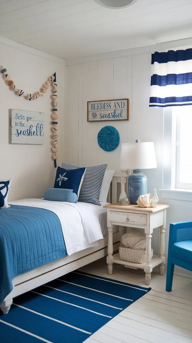 Transforming a simple dorm room into a coastal granddaughter's haven.  Sea salt and sand decor, coastal blue accents, and beachy bedroom ideas create the perfect coastal girl room aesthetic. This beach college dorm is the ultimate blend of comfort and coastal charm.