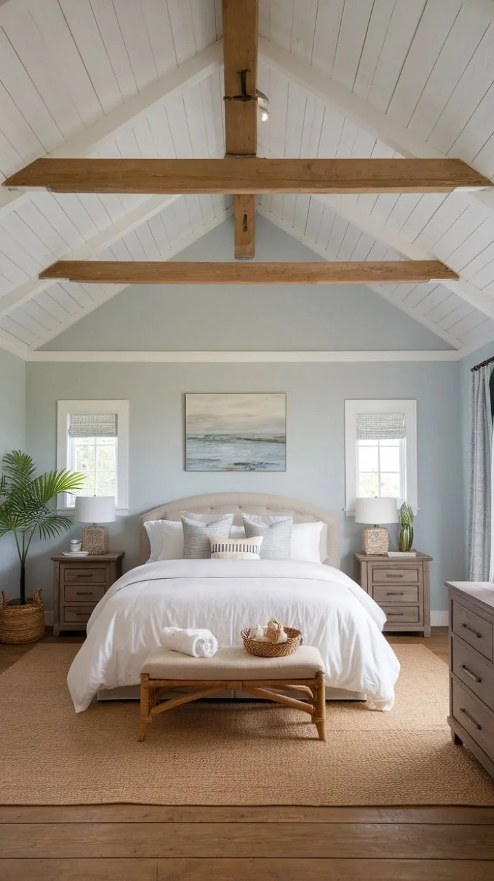 Escape to a serene coastal retreat where the gentle waves harmonize with a beautifully designed bedroom, exuding relaxed elegance and effortless sophistication.