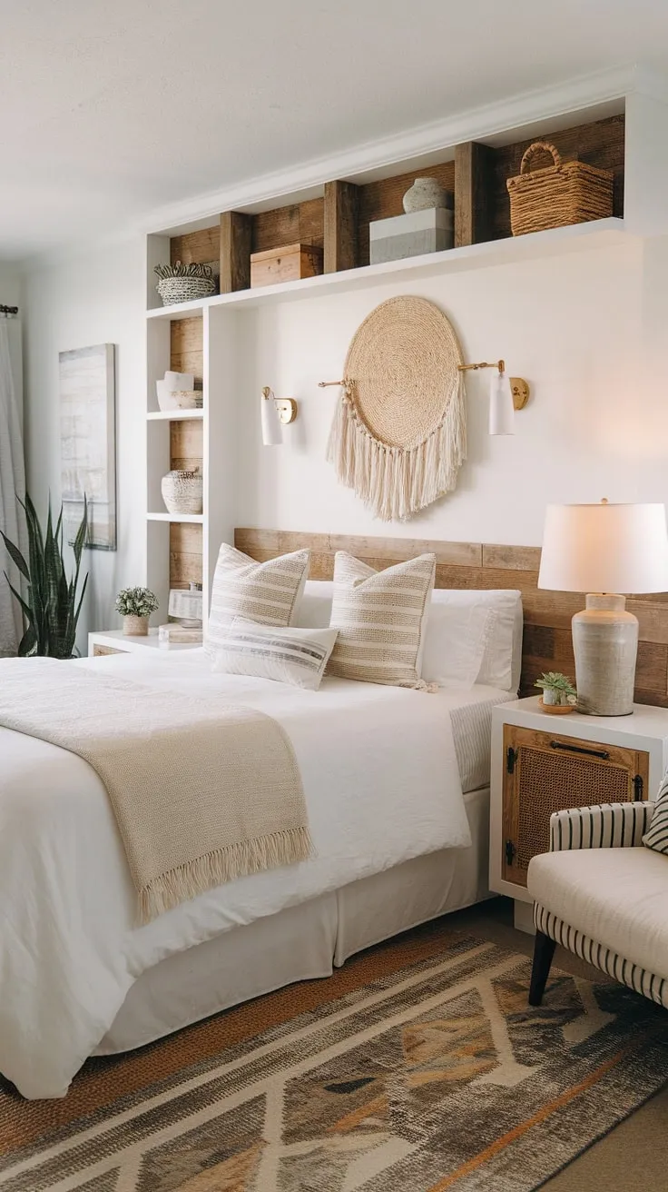 Drift off to sleep in this exquisitely designed coastal bedroom. The blend of modern beach home decor and a minimalist aesthetic results in a space that's both stylish and incredibly relaxing. The queen-size bed, wooden headboard, and carefully chosen accents create a haven of calm, perfect for escaping the everyday.