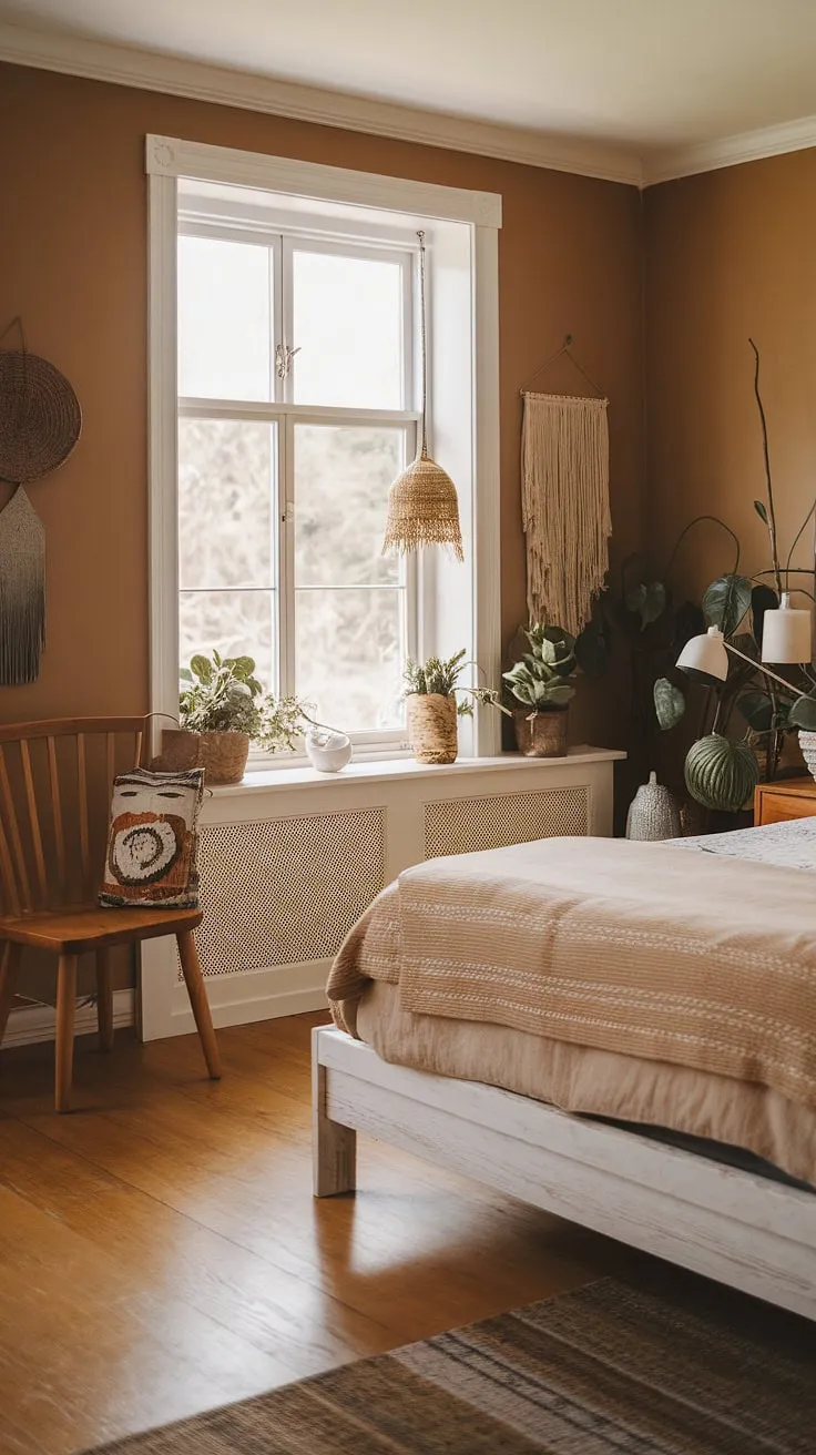 Wake up to the sound of waves in this serene coastal farmhouse bedroom. The minimalist decor and warm hues create a peaceful sanctuary, perfect for unwinding after a day exploring the beach. A touch of bohemian charm adds personality, making it the ultimate escape.