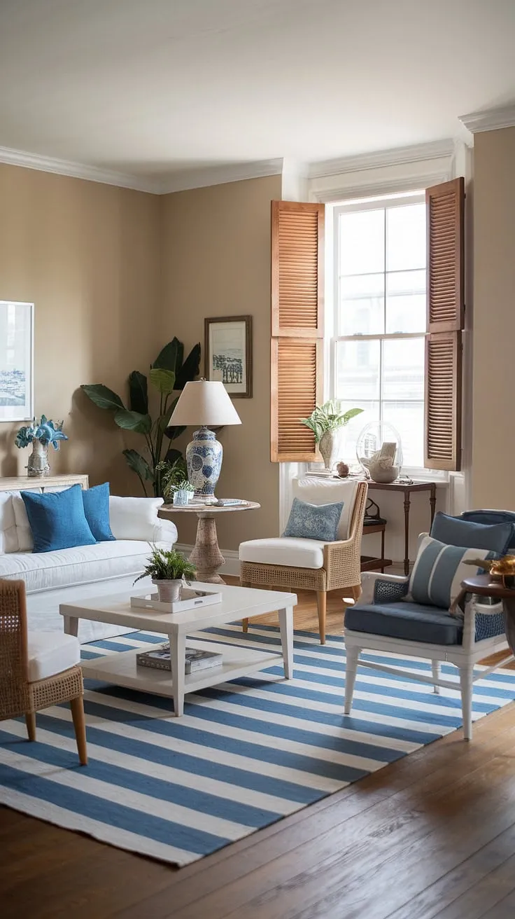 Coastal farmhouse charm at its finest. The perfect blend of relaxed elegance and nautical style, this living room effortlessly combines comfort and sophistication. A calming space where memories are made.