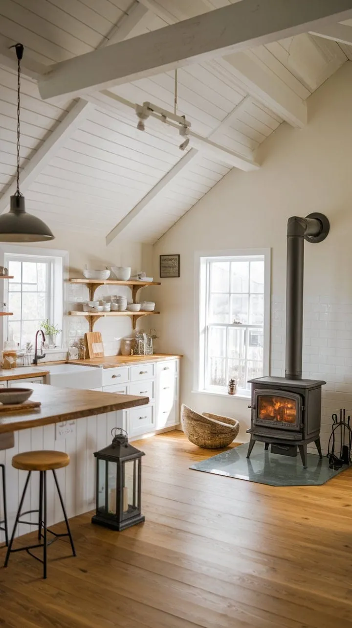 Bathed in sunlight, this coastal farmhouse kitchen harmoniously blends modern comfort with timeless charm, inviting you to savor the relaxed coastal lifestyle.