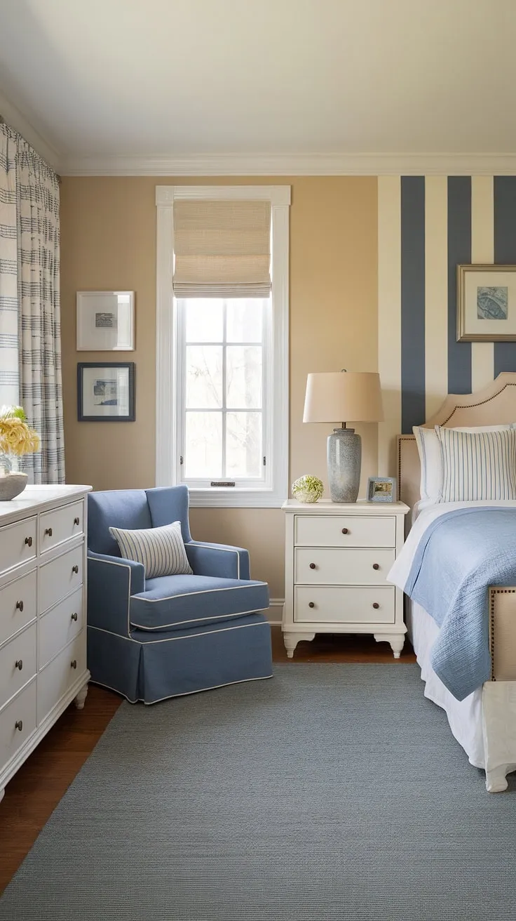 This coastal themed bedroom is the epitome of coastal bedroom aesthetic.  The white furniture, blue accents, and subtle coastal kid bedroom touches create a sophisticated yet playful space.  Find inspiration for your own coastal granddaughter bedroom ideas or simply enjoy the calming vibe of this aesthetic coastal bedroom.