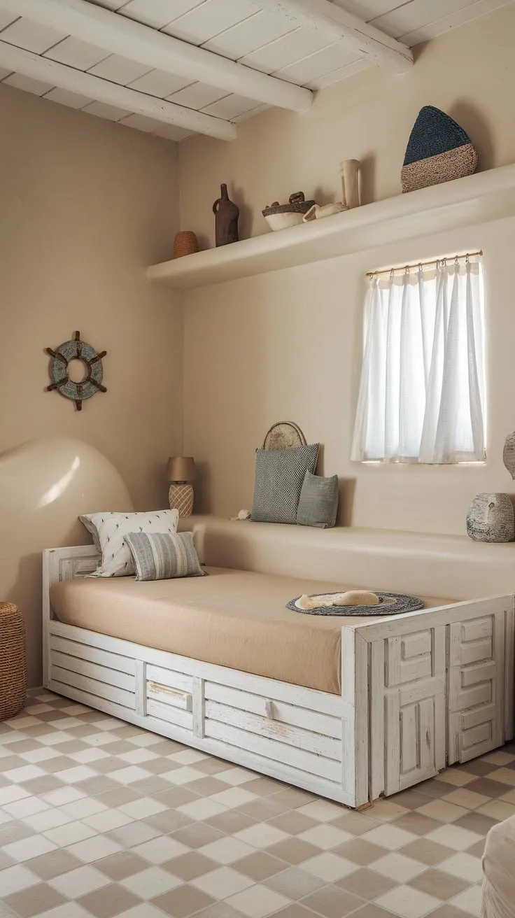 Escape to the coast every night in this stunning aesthetic coastal bedroom.  The beach wallpaper room sets the scene for blissful coastal bedroom ideas, perfectly capturing a coastal themed bedroom with a touch of coastal preppy bedroom elegance. Ideal for a coastal granddaughter bedroom, or any child who dreams of the ocean, this space embodies the ultimate coastal bedroom aesthetic and ocean aesthetic bedroom ideas.