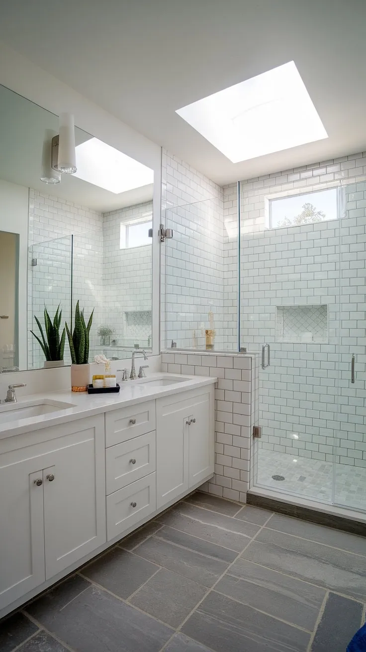 Inspired by the calming rhythm of the ocean, this coastal bathroom design offers the ultimate in relaxation.  Find endless beach master bath ideas in this bright and airy space, a testament to the beauty of a master bath remodel coastal.  The perfect modern beach cottage bathroom awaits.